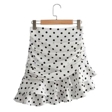 Для женщин летние милые, в крапинку, плиссированные юбки Асимметричные оборки мини-юбка женский Винтаж элегантная облегающая юбка модные юбки