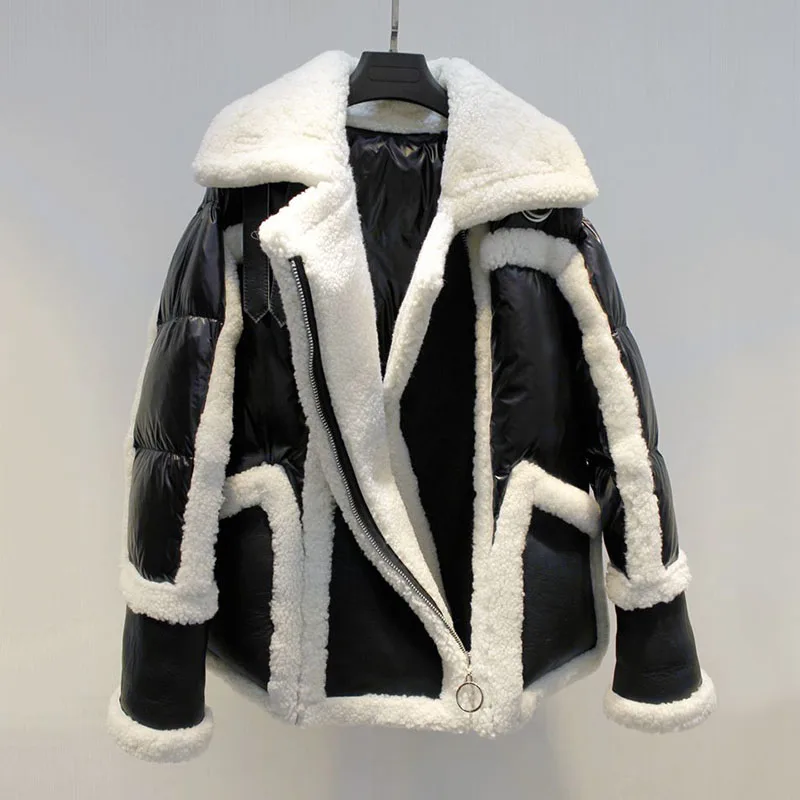 ZURICHOUSE, Европейский дизайн, серебряный пуховик для женщин, зима, высокое качество, настоящая овечья шерсть, Сращивание, теплый пуховик, куртка для женщин