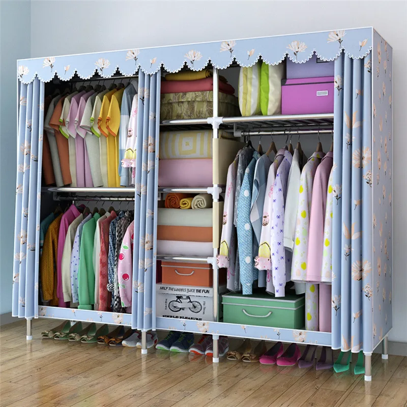 Large Cloth Wardrobe Clothing Hanging Storage Cabinet Fabric font b Closet b font 25 MM Steel