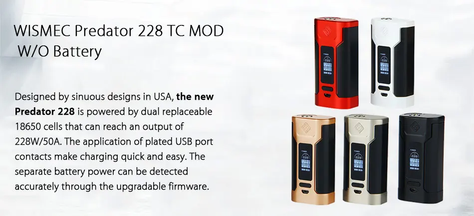 Горячее предложение, WISMEC Sinuous P228 Predator 228 TC, мод, электронная сигарета, Vape мод для электронной сигареты Elabo, электронная сигарета, vape мод