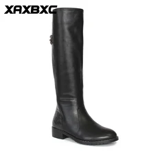 XAXBXC/высокие черные сапоги из искусственной кожи на молнии в британском ретро-стиле; женские ботинки; повседневная женская обувь ручной работы с острым носком и металлической пряжкой