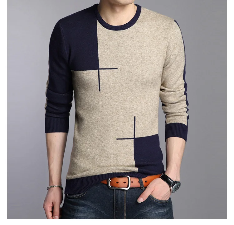 Высокое качество новое поступление шерстяной свитер с круглым вырезом мужской брендовый вязаный кашемировый пуловер Мужской приталенный джемпер