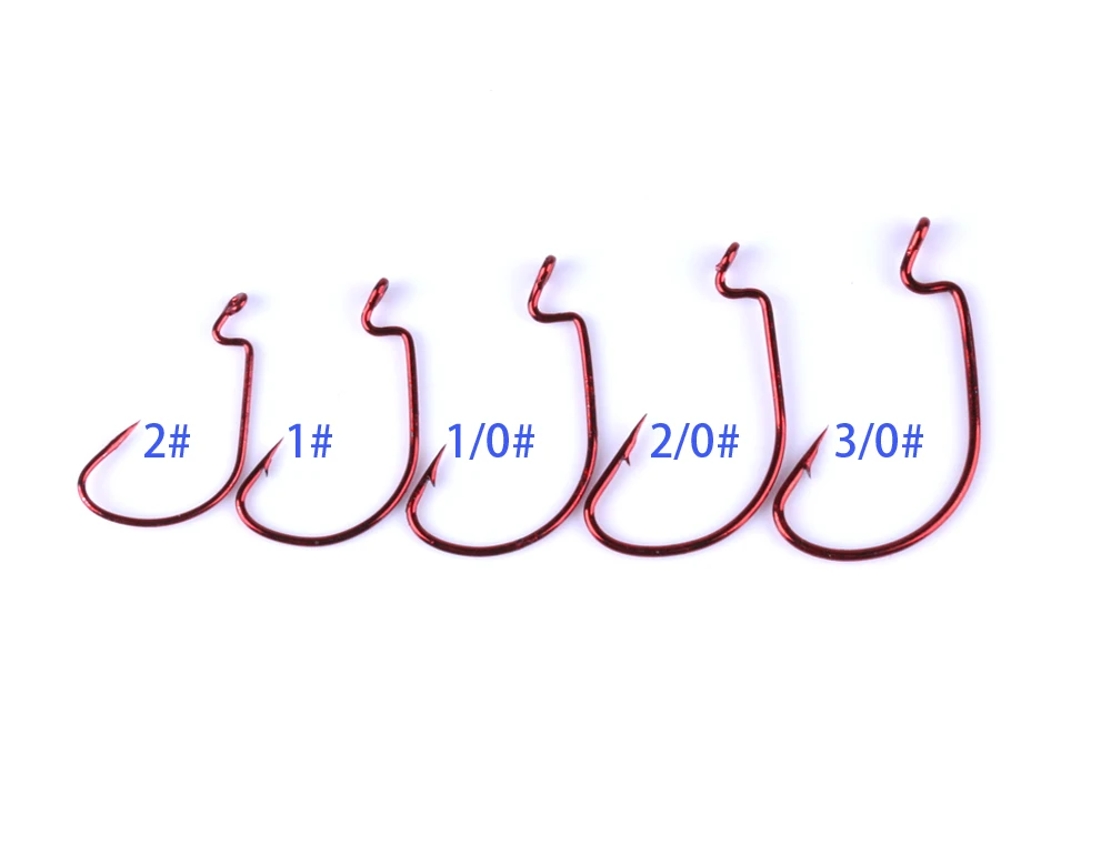 HENGJIA 50 шт. OffSetHook рыболовный крючок 2#1#1/0-3/0# Мягкая приманка, червь серии крюк красного цвета Кривошип крюк бас рыболовные аксессуары коробка