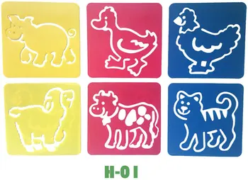 

6PCS/LOT.Duck Chicken Dog animals drawing template stencil Kids art stencils Drawing board Kindergarten arts 14x15cm.18 design.