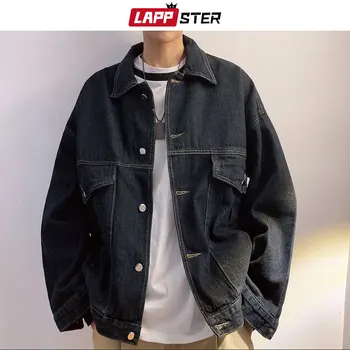 

LAPPSTER Streetwear Vintage Jeans Jacket Men Clothes 2020 Mens Harajuku Hip Hop Windbreaker Male Pockets Designer Denim Jackets