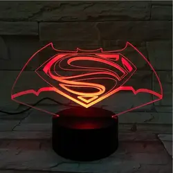 Новые Супермен 3D LED Красочный USB ночник энергосберегающие настольные лампы