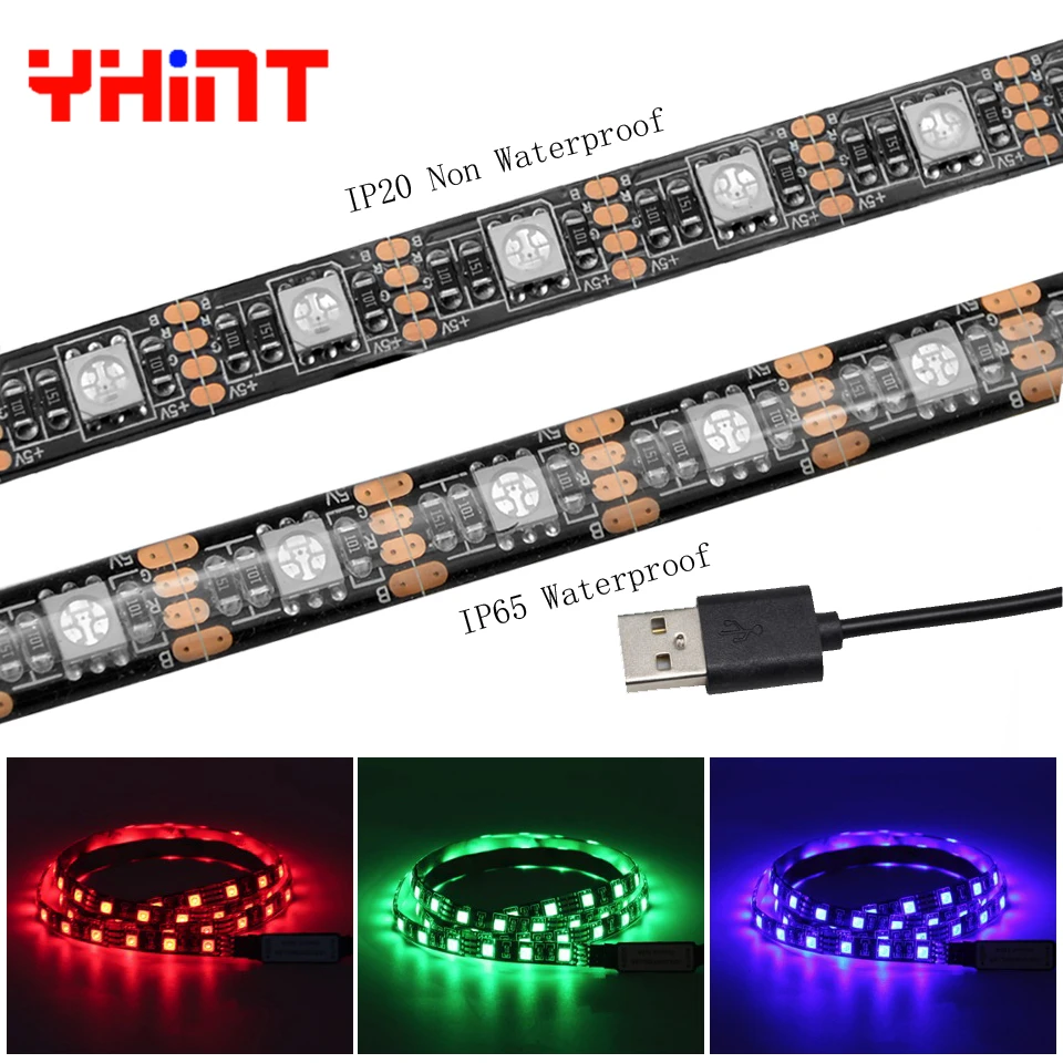 5 В USB Мощность 5050 60 светодио дный/m RGB Цвет сменные черный PCB 0,5 м 1м 2м светодио дный ленты SMD ТВ Настольный ПК Экран Подсветка клейкая лента