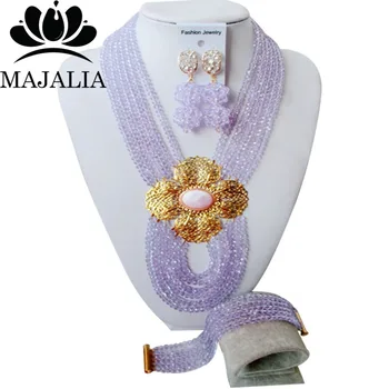 

Majalia Fashion Nigeria Wedding African Beads Jewelry Set Lilac Crystal Necklace Bridal Jewelry Sets Free Shipping 6PO016