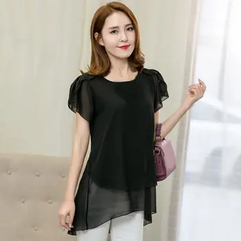 

Women Irregular Solid Shirts Women's Chiffon Summer Fashion Women's Casual Shirt