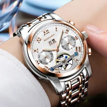 Fashion BINKADA Men Luxury Brand Roman Number Hand-wind Stainless steel Watch Automatic Mechanical Wristwatches Gift Box Relogio