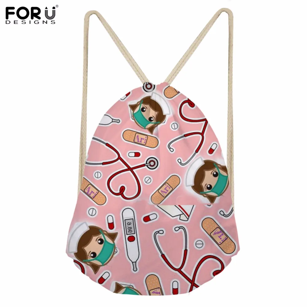 FORUDESIGNS/розовый медсестра Drawstring сумка милые медсестры узор Мода многоцелевой женский Строка Сумки для хранения для женщин рюкзак женщина