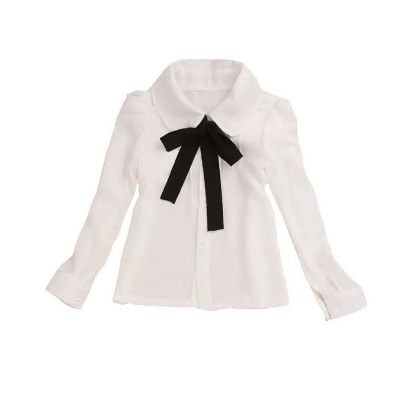 Белые блузки для девочек белые рубашки с длинными рукавами и бантом для девочек детские топы из хлопка, школьная форма для студентов 18 M 2 4 6 8 14