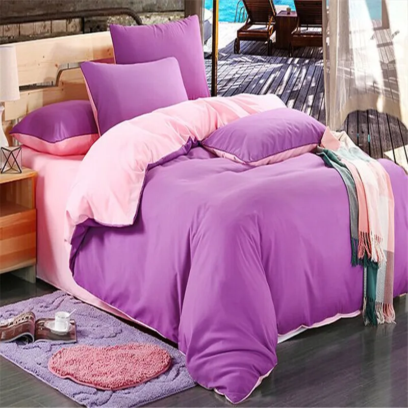 Solid AB side bedclothes bedding sets 4pcs sanding fabric brush twill bed sheet set twin queen
