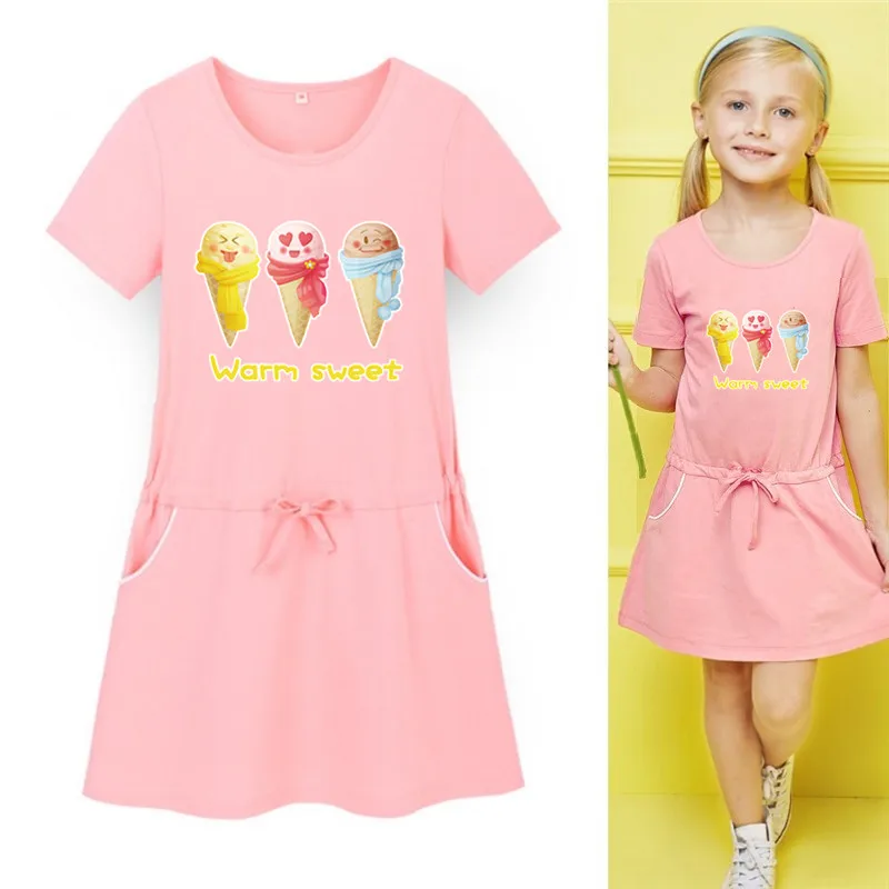 New Summer Cool Dress Ice Cream Print Fashion Girls Dress Running