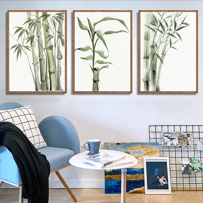 Bamboo Leaf Poster Zen Decoration New Chinese Unreal Abstract Ink Painting Print Wall Art Canvas Painting Picture for Home Decor