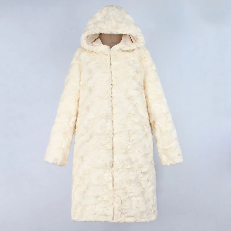 XIKOI зимнее женское пальто с капюшоном из искусственного меха модное женское длинное плотное теплое пальто с длинными рукавами Свободное пальто размера плюс - Цвет: Beige