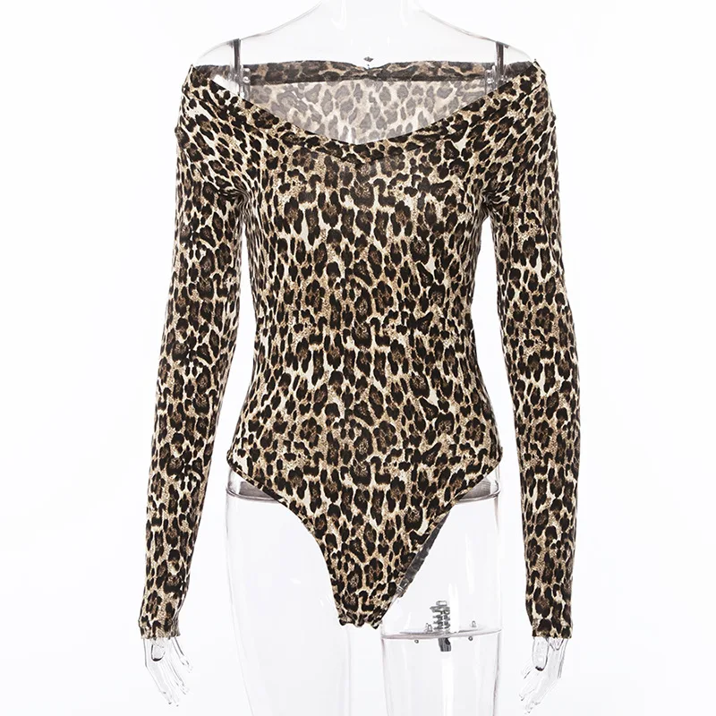 FHTEX для женщин Sexy V средства ухода за кожей шеи Low Cut Leopard Корректирующие боди для мода с длинным рукавом Осень Зима Комбинезоны