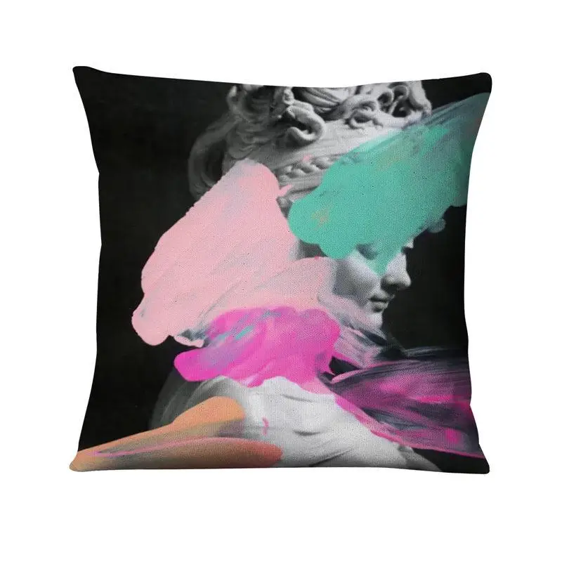 Classical Figure Sculpture Printed Pillowcase Abstract Oil Paint Cushion Decorative Pillow Home Decor Sofa Throw Pillow 45*45cm 