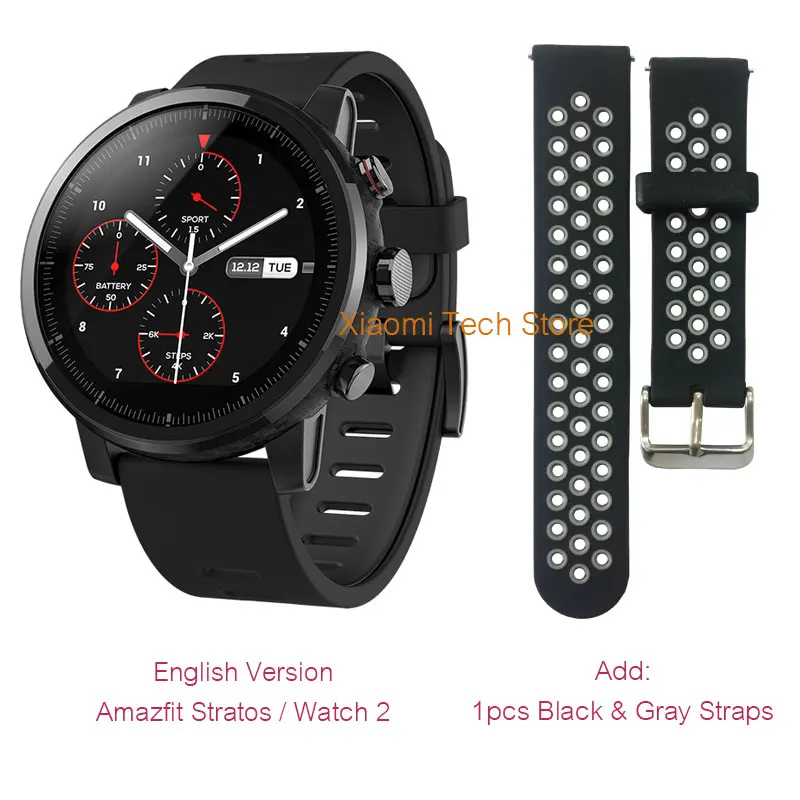 Купон Смарт часы Xiaomi Amazfit Stratos 2 GPS [ Русский язык ] Умные часы со склада России, Официальная гарантия 1 год Huami 5ATM водонепроницаемый - Цвет: Version2-Black.-Grey