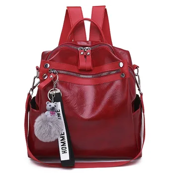 

2019 Women Leather Backpacks Female Shoulder Bag Sac A Dos Ladies Bagpack Vintage School Bags For Girls Travel Back Pack New