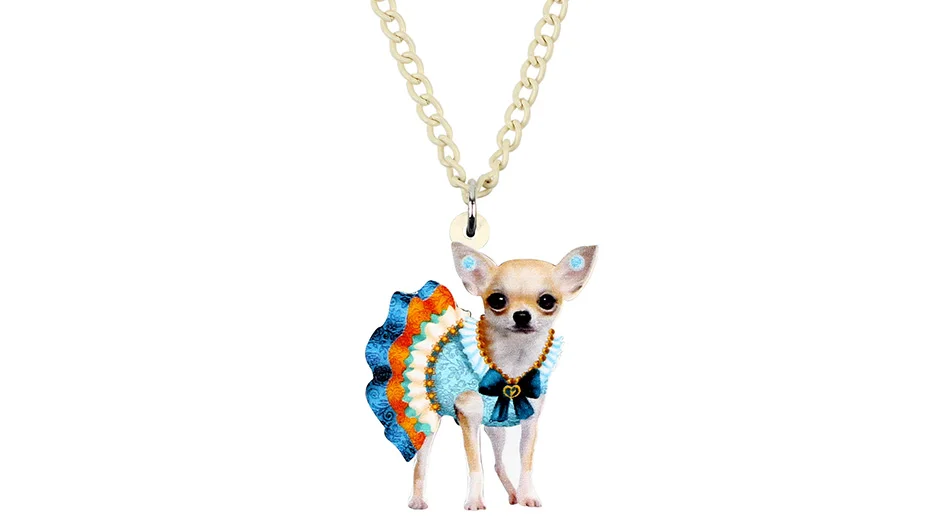 Bonsny акриловая Милая синяя юбка Чихуахуа собака кулон ожерелье с цепочкой, чокер уникальные украшения для домашних животных для женщин Подвески для девушки подарок