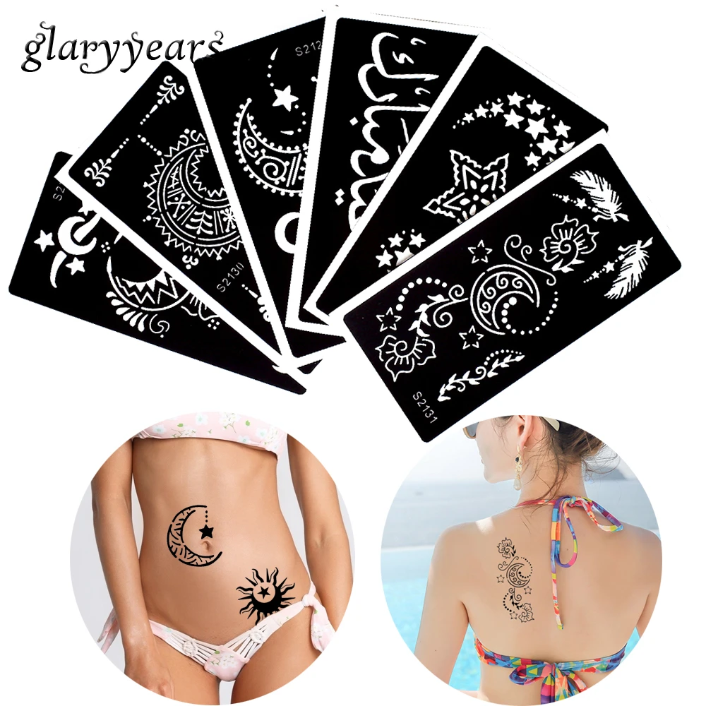6 Pieces Hollow Henna Tattoo Stencil Star Moon Design Temporary Template  Airbrush Arm Body Painting Tattoo Stencil Women S200#19 - Tattoo Stencils -  AliExpress
