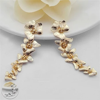 

4PCS Full length 56MM 24K Champagne Gold Color Plated Brass 5 Connect Flower Charms Pendants Diy Jewelry Accessories
