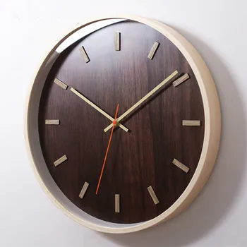 

Japanese Quiet Circular Wooden Clock Modern Quartz Clock Living Room Simple Decoration Hanging Watch Wooden Duvar Saati 50w340