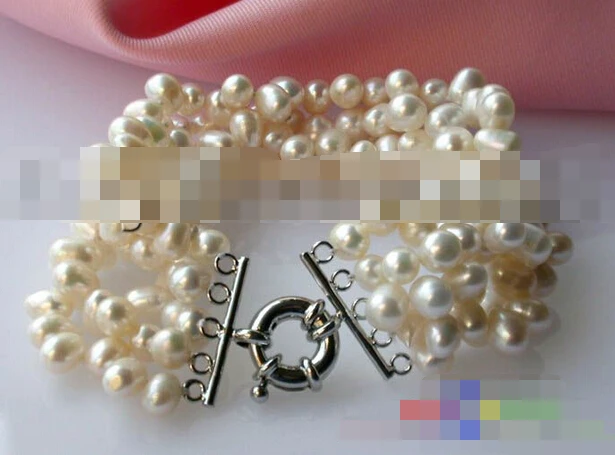 

FREE SHIPPING>>>@@ > 09595 5ROW WHITE RICE FRESHWATER CULTURED PEARL BRACELET