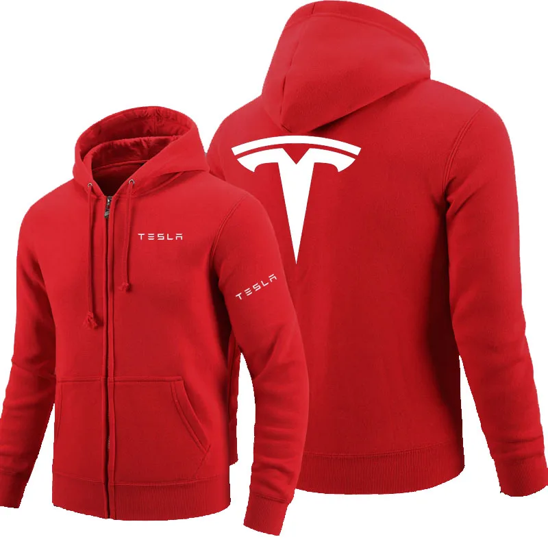 تسلا شعار سستة البلوز الرجال سستة هوديس الخريف هوديي الشتاء طويل أزياء ملابس كاجوال