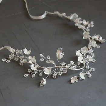 

Crystal Flower Tiara Core Headband Hair Vine Full Crystal Branch Hairband Bridal Sweet Ribbon Crown Tiara Wedding Hair Accessory