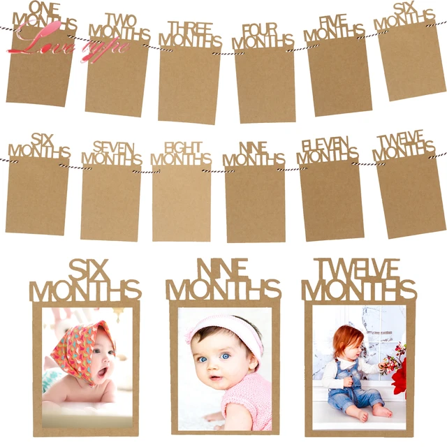 12PCS/Lot DIY 1 12 Months Photo Frame Gold/Pink Number Banners Baby