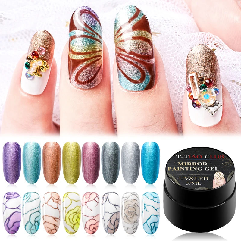 

T-TIAO CLUB Metallic Painting Gel Varnish Mirror Effect Gel Nail Polish Top Base Coat Hybird Design Of Nail Art Primer