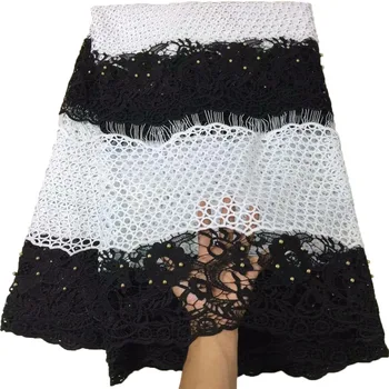 

Black and white African Net beaded Lace Fabrics 2018 African Tulle Lace Fabrics with beads Wedding Nigeria lace A844-2