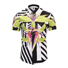 Истинный ревеллер мужские рубашки с коротким рукавом Классическая черно-белая блузка в полоску с принтом листьев летняя повседневная одежда для офиса(верх