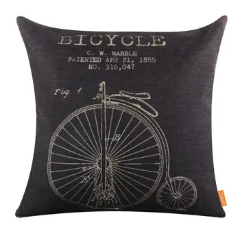 

LINKWELL 18x18" Retro Black Penny Farthing Patent Drawings Burlap Cushion Cover Throw Pillowcase Accent Antique Old Bike Bicycle