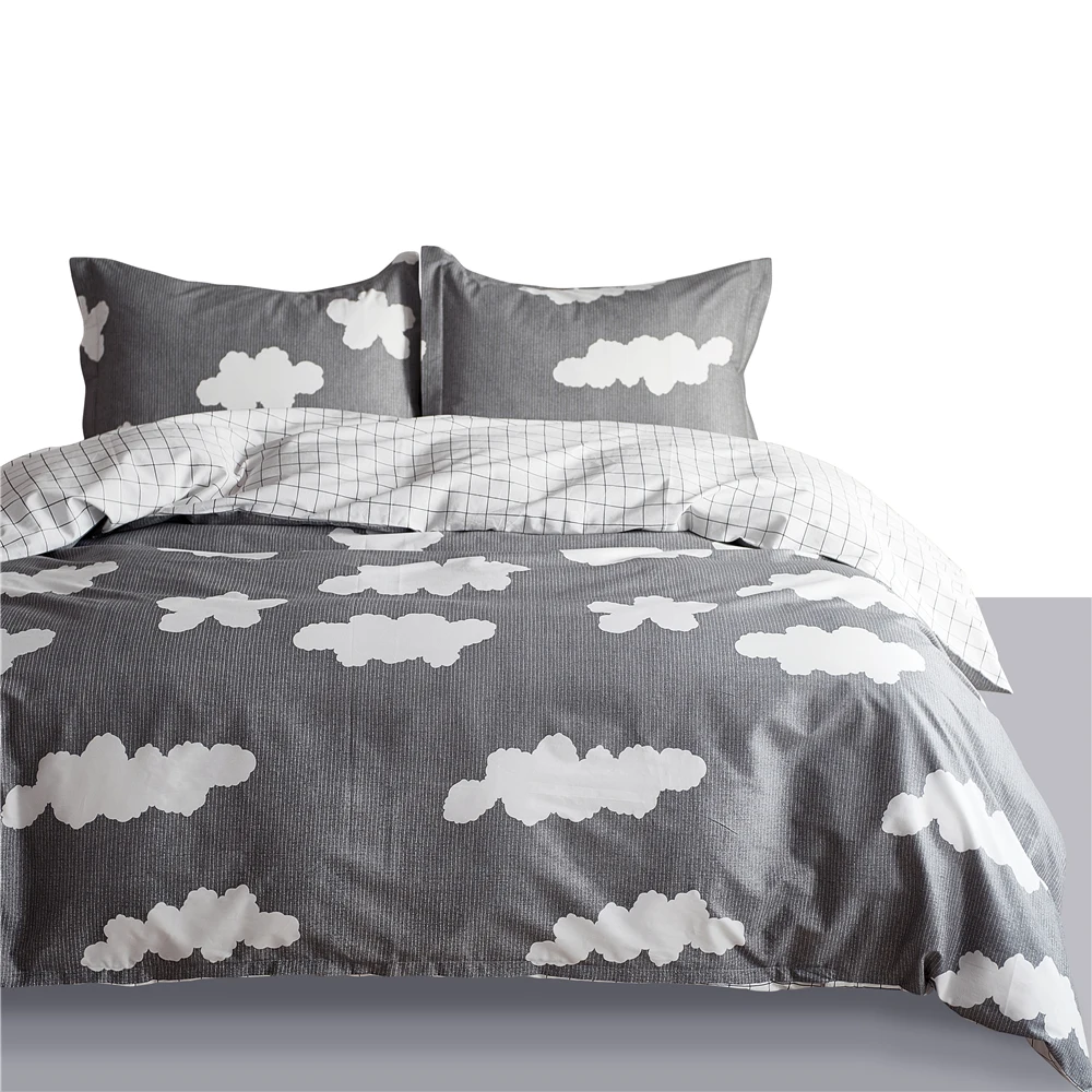 

Modern Style White Clouds Pattern Cotton 2/3Pcs Home Textile Bedding Sets Duvet Cover Pillowcase Linen USA Twin Queen King Size