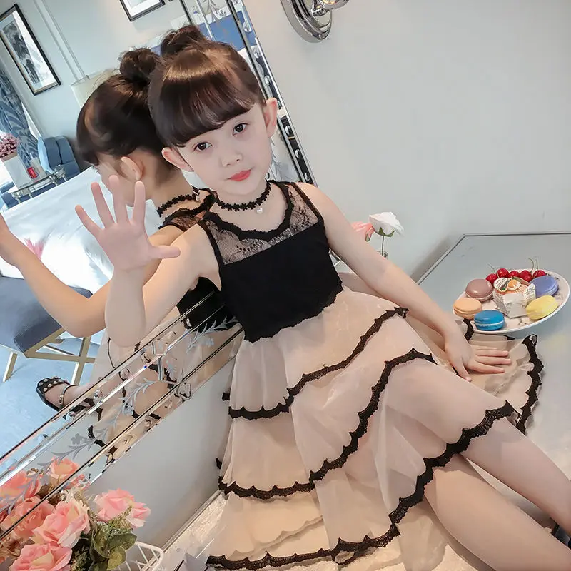 Hot Selling 2019 New Spring Girls Dresses Solid Khaki Dress Summer Style Children's Sleeveless for Cake Lace | Детская одежда и