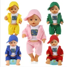 生まれ新赤ちゃんフィット 18 インチ 43 センチメートル人形の服 3 スポーツウェアとピンク、青と赤の帽子の人形ベビー誕生日ギフト(China)
