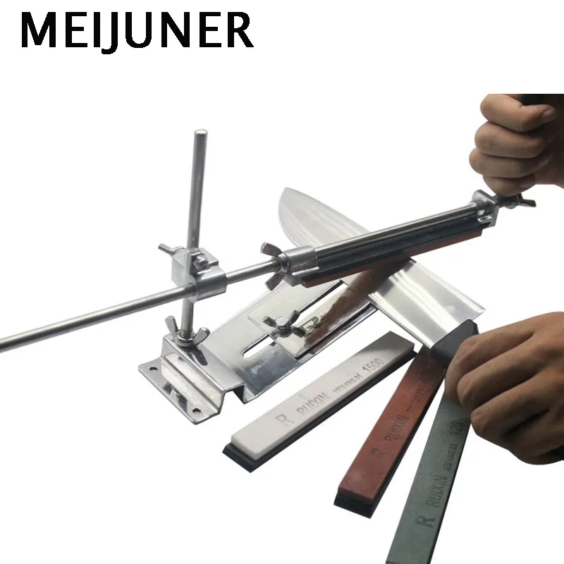 

Meijuner Fixed-angle Kitchen Knife Sharpener System Kit Full Metal Steel Professional 4 Sharpening Stones Kitchen Tool MJ229