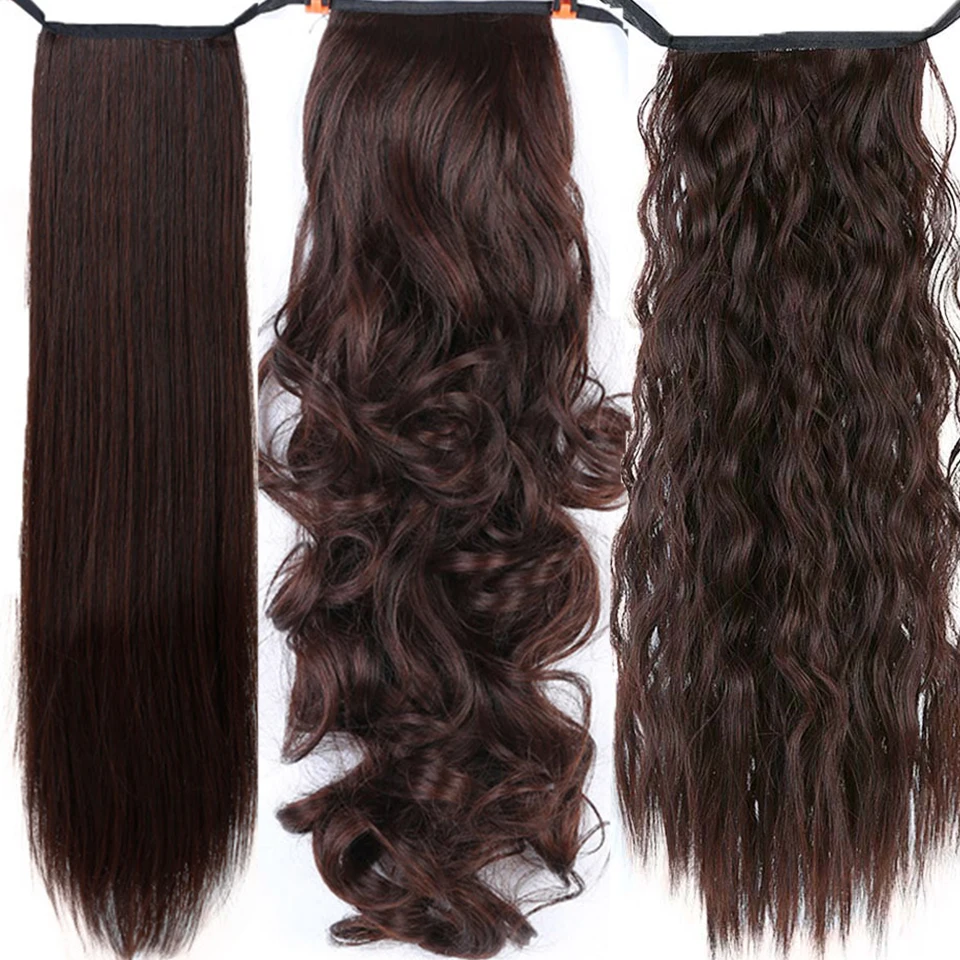 

Allaosify Hair 22'' Long Straight Ponytails Clip In Ponytail Drawstring Synthetic Pony Tail Heat Resistant Fake Hair Extensions