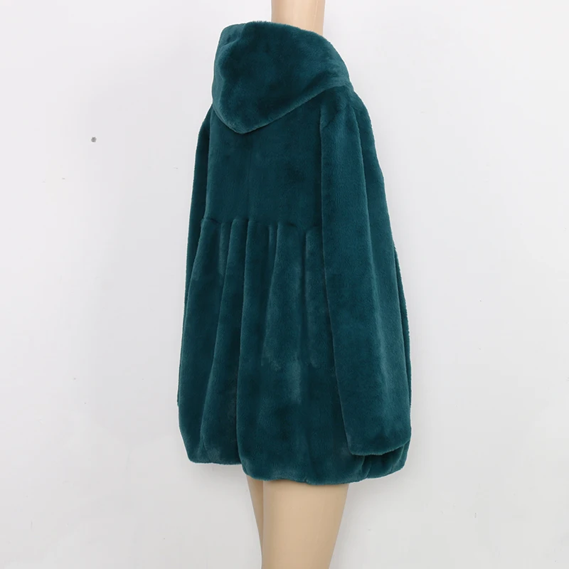 

Nerazzurri Autumn Pleated Soft Furry Faux Fur Coat Women with Hood High waist Black Red Pink Plus Size Fluffy Jacket 5xl 6xl 7xl