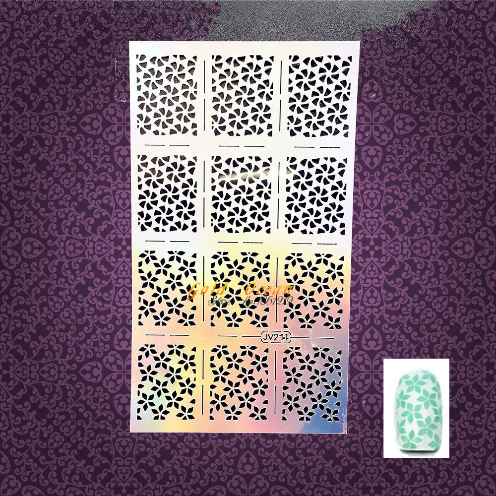 

1pc Glitter Hollow Out Flower Pattern Nail Art Sticker Stencil Template GJV214 Manicure Tip Image Guide Decal Nail Accessory