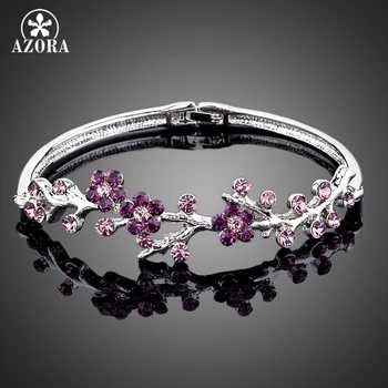 

AZORA The Purple Plum Blossom White Gold Color Stellux Austrian Crystal Bangle Bracelet TB0009