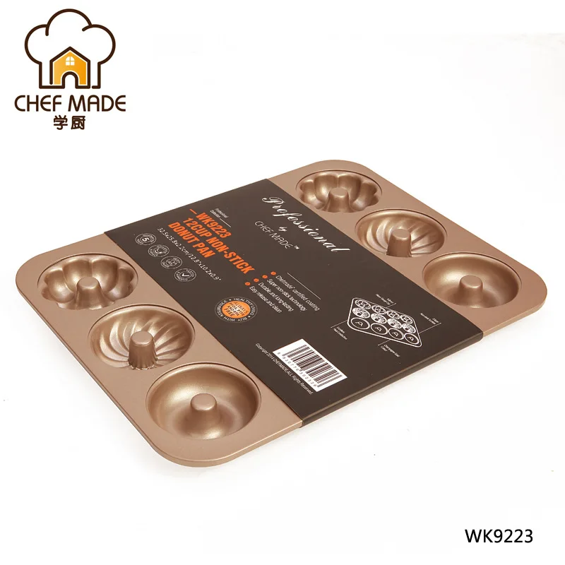 

Chef Made Cake Mold Gold 12 Cups Non-stick Pumpkin Tornado Donut Chips Cook Diy Baking Pan Cake Form Metal Moule A Gateau Rond