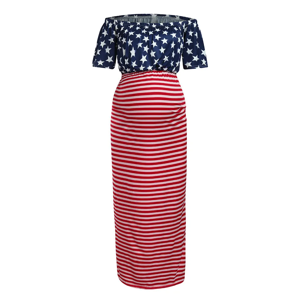 

4th Of July Maternity Dresses Maternity Off Shoulder Pregnancy Sundress American Flag Dress US Flag Independence Day Summer 2019