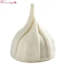 Забавная детская шапка, вязаная шапка с острым носком, теплая зимняя шапка для мальчиков и девочек, вязаные Остроконечные шапки с витым цветком