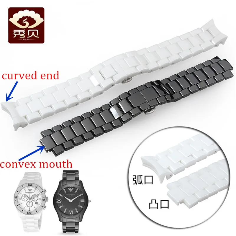High quality Thickening Ceramic Watchband White/Black Bracelet with Push-button Buckle for AR1424 AR1440 Watches 18mm 22mm Men | Наручные