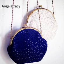 Angelatracy Ручная Работа винтажные кружевные сумки с вырезами цветочный металлический каркас цветок Kisslock синий белый женские сумки почтальон Новые