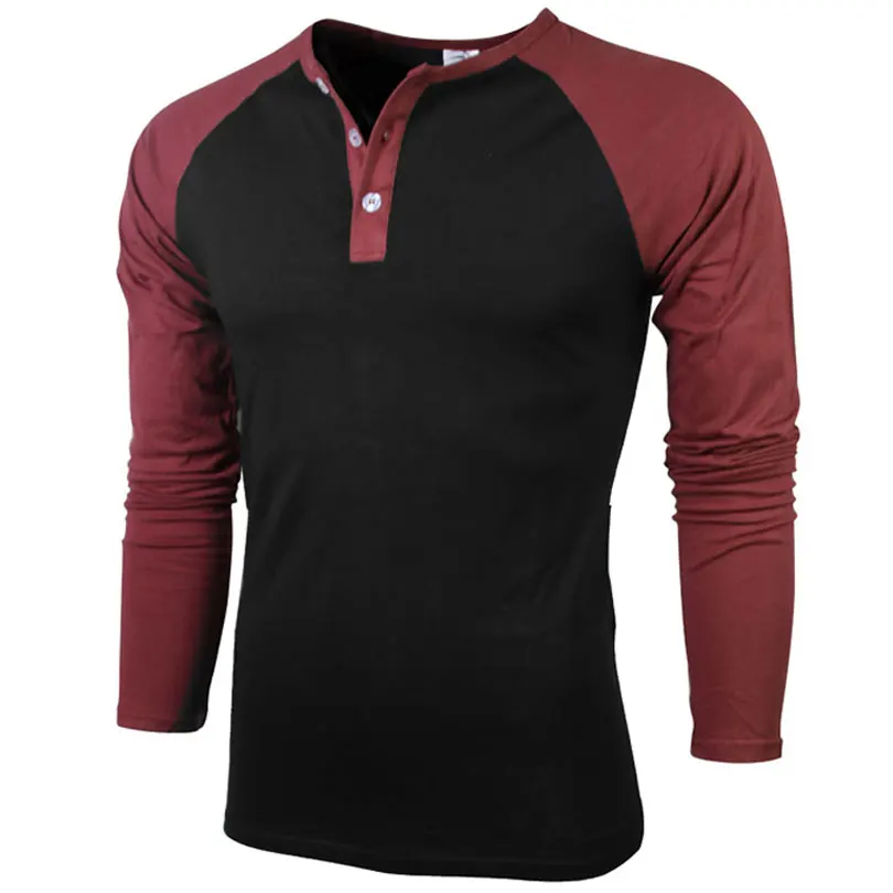 

2019 new various colors men's color matching casual shirt long-sleeved raglan sleeves Round Collar Long Sleeve T-Shirt Cotton